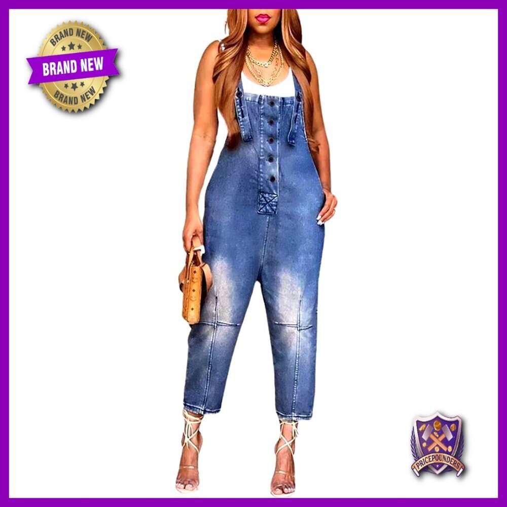 Denim Jumpsuit Overalls Crop Harem Pants Loose Fit Casual